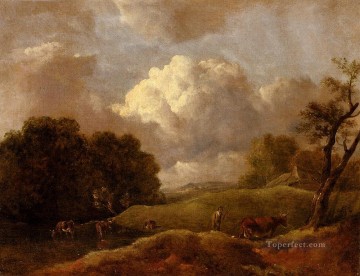 トーマス・ゲインズバラ Painting - 牛とドラバーがいる広大な風景 トーマス・ゲインズボロー